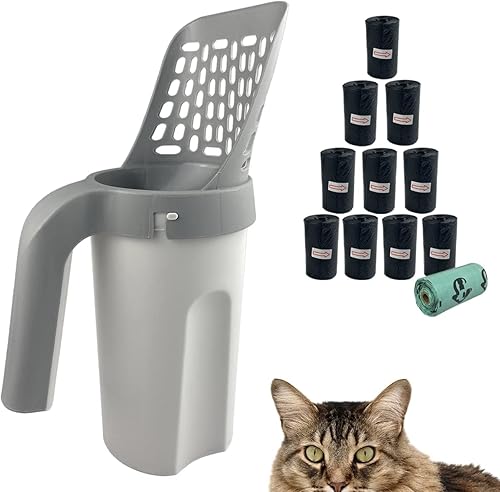 Cuchara de arena para gatos, cuchara de arena para gatos con contenedor de basura, soporte extraíble para arena para gatos, cuchara portátil con