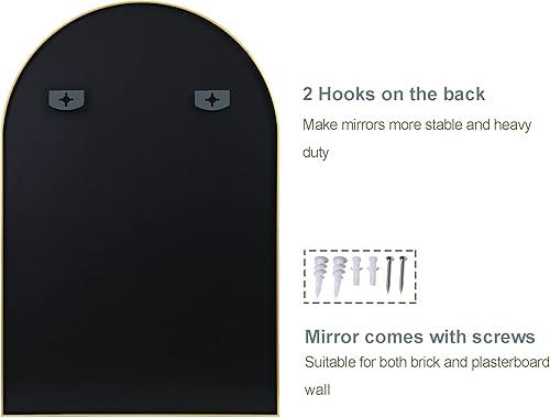 Miniatura 5 de Espejo de pared arqueado para baño, espejos para pared, 24 x 36 pulgadas, espejo de tocador para dormitorio, entrada, sala de estar, marco de metal