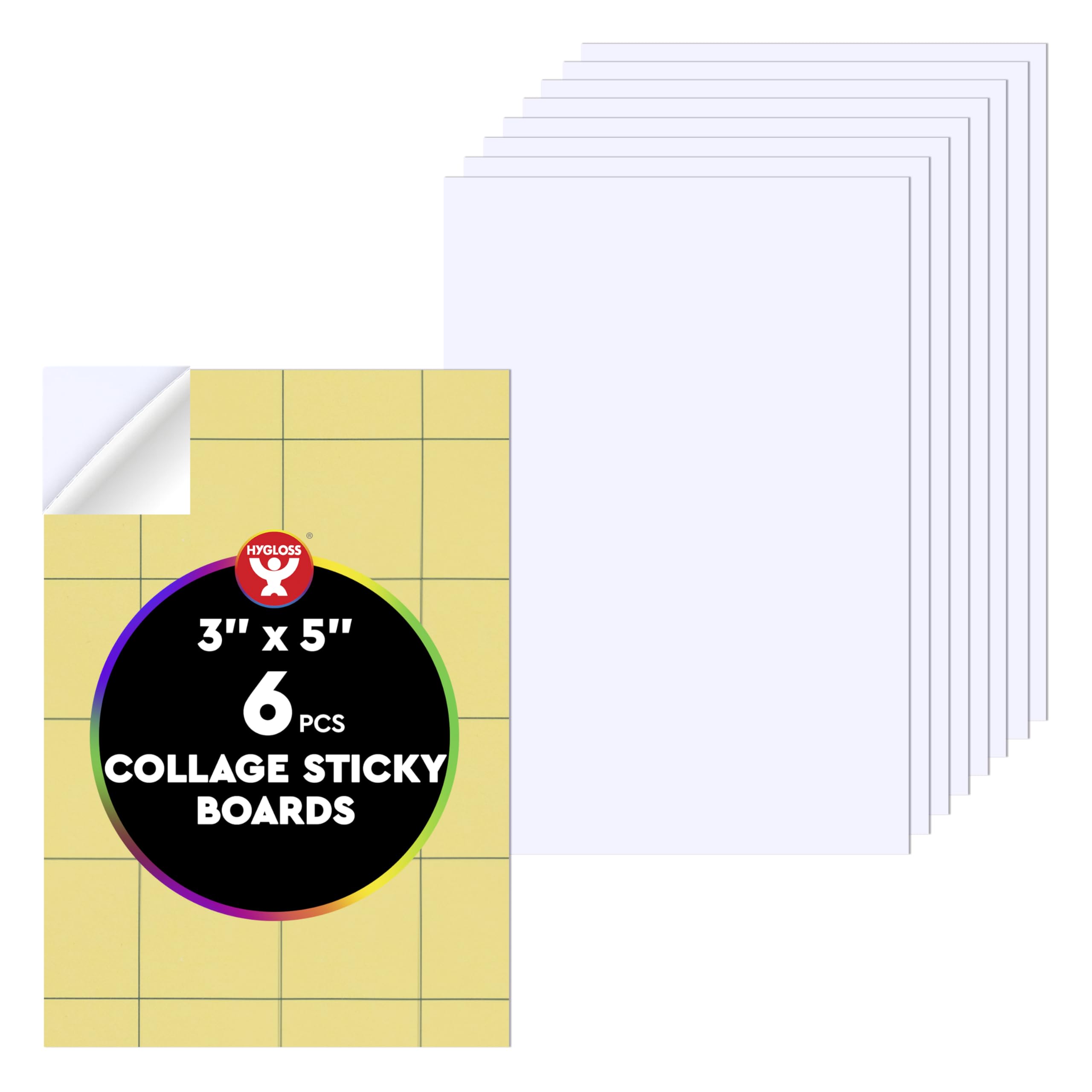 Hygloss Sticky Collage Boards - 6 Pack 3"x5” Self Stick Collage Boards for Kids - Peel &amp; Stick Mounting Boards for Art Projects, School Crafts, Classrooms, and DIY Displays