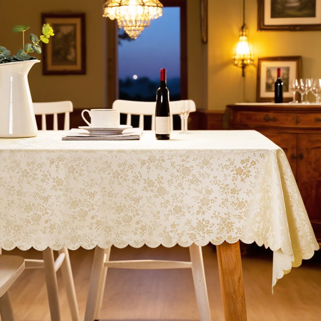 Yrendenge Tovaglia natalizia rossa e oro, motivo a forma di stella di neve, rettangolare, lavabile, impermeabile, per vacanze invernali, feste, decorazione natalizia, 130 x 220 cm