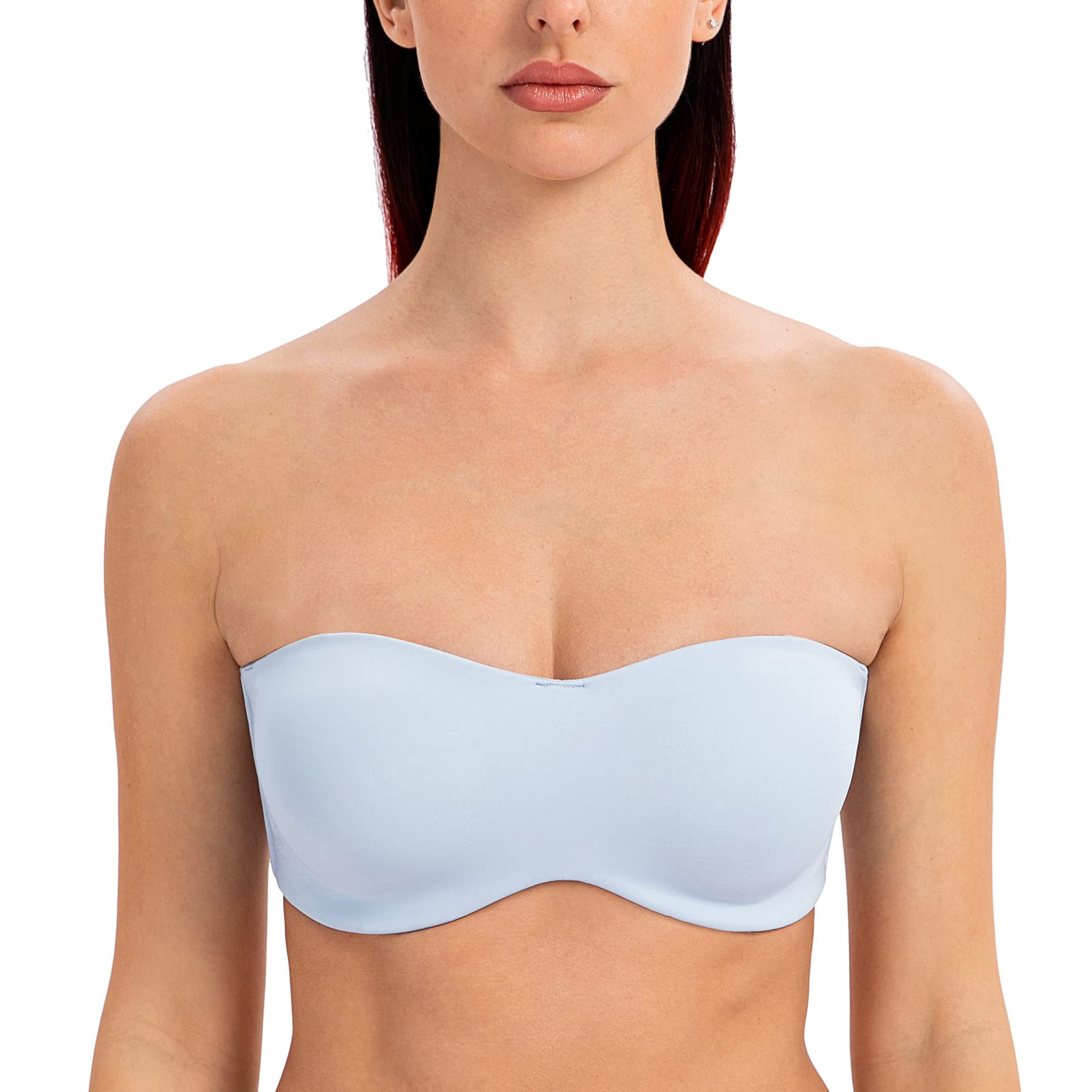 Meleneca Women's Light Blue Strapless Minimizer Multiway For Large Bust Unlined Seemless Underwire Bandeau Bra 32Dd