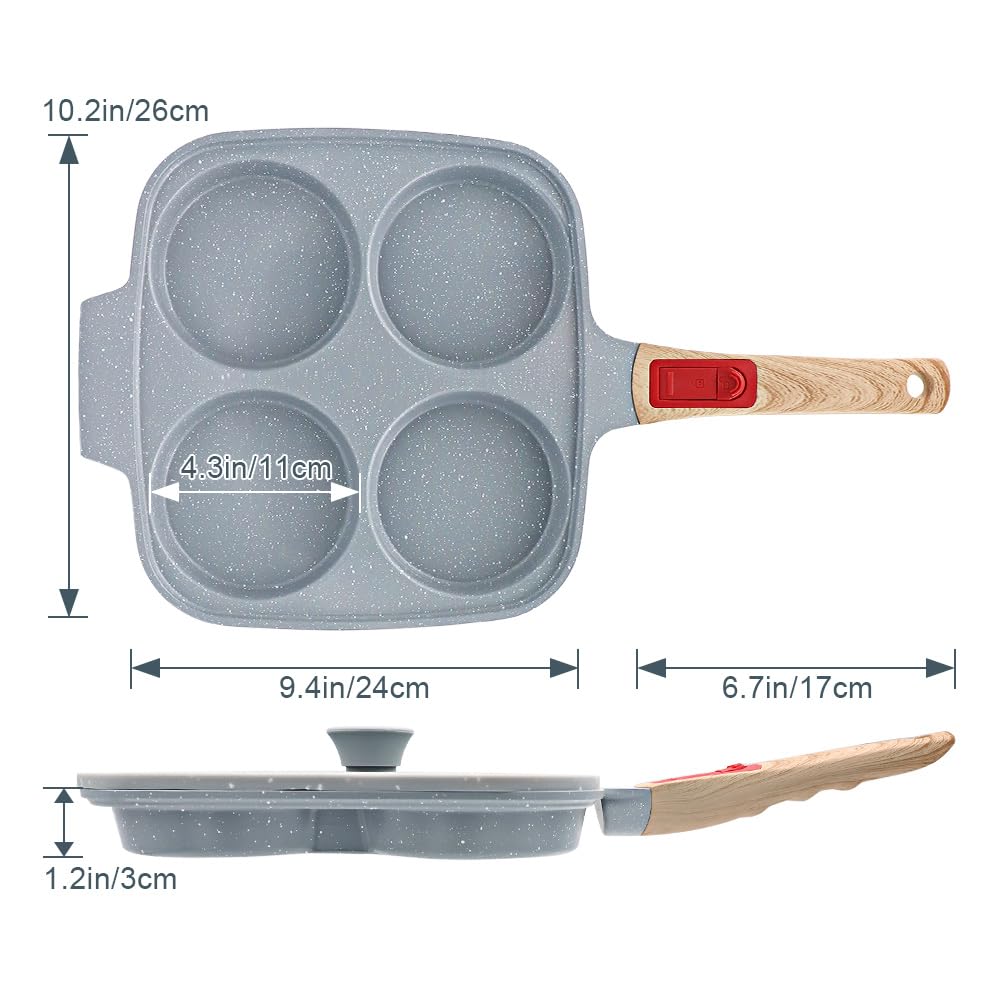 Grande Poêle à Pancakes 4 Cavités en Céramique 26 x 24 cm avec Couvercle | Grande poêle à 4 cavités pour œufs, pancakes et burgers, avec couvercle et revêtement antiadhésif.