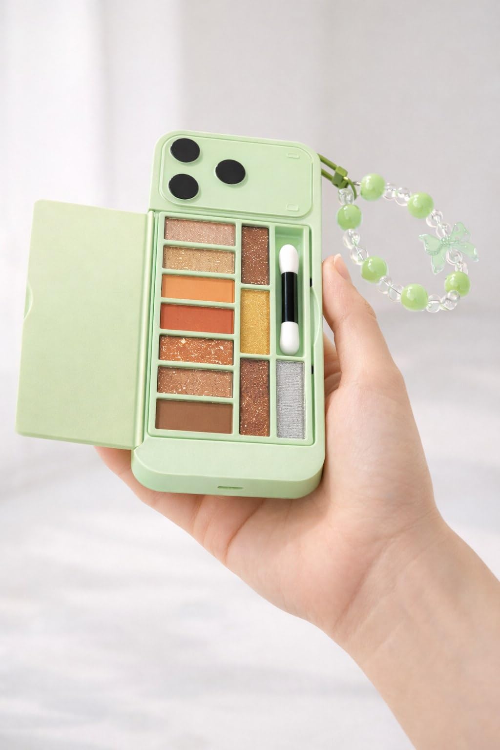 KARUNAMURTI Trendy Mobile Shape Makeup Palette with Mirror & Dual Applicator | Portable Mini Phone Design Eyeshadow Kit | Matte & Shimmer Shades | Travel-Friendly Makeup Gift for Women & Girls (Pink, Blue, Green)-picture-36