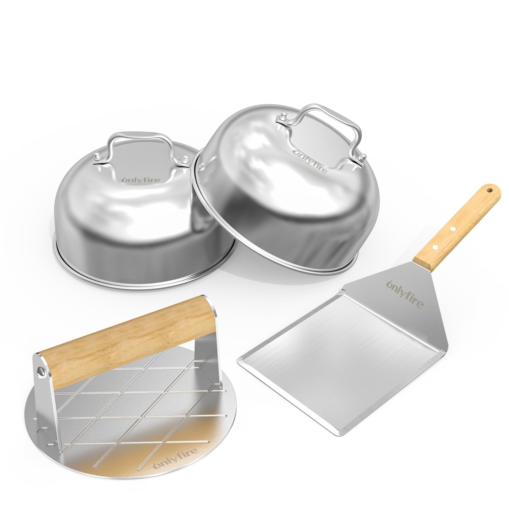 Kit de accesorios para plancha, 4 piezas, cúpula de fusión de quesos y kit de prensa de hamburguesas, cubierta de hilvanado de 6 pulgadas con triturador de hamburguesas y espátula para