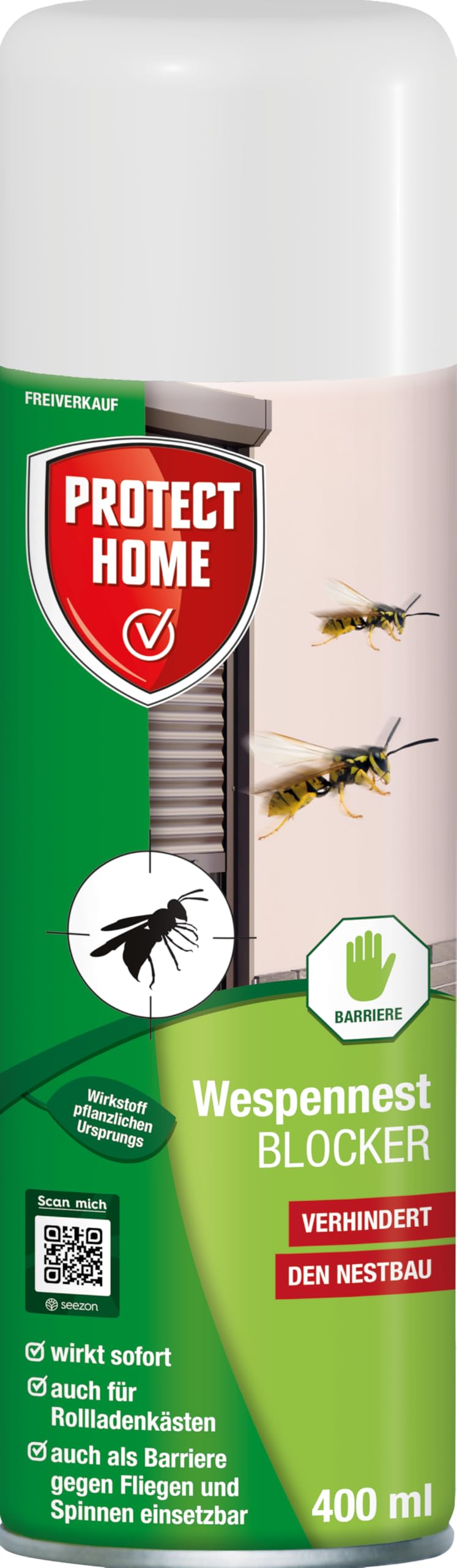 PROTECT HOME Wespennest Blocker zur Verhinderung von Wespennestern mit sofortigem Wirkungseintritt und nachhaltiger Wirkung über mehrere Tage, 400 ml Dose mit Sprühröhrchen