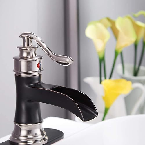 Miniatura 3 de Homevacious Grifo de baño de níquel cepillado con cascada de bronce aceitado con una sola manija grifo de lavabo de un solo orificio con línea de