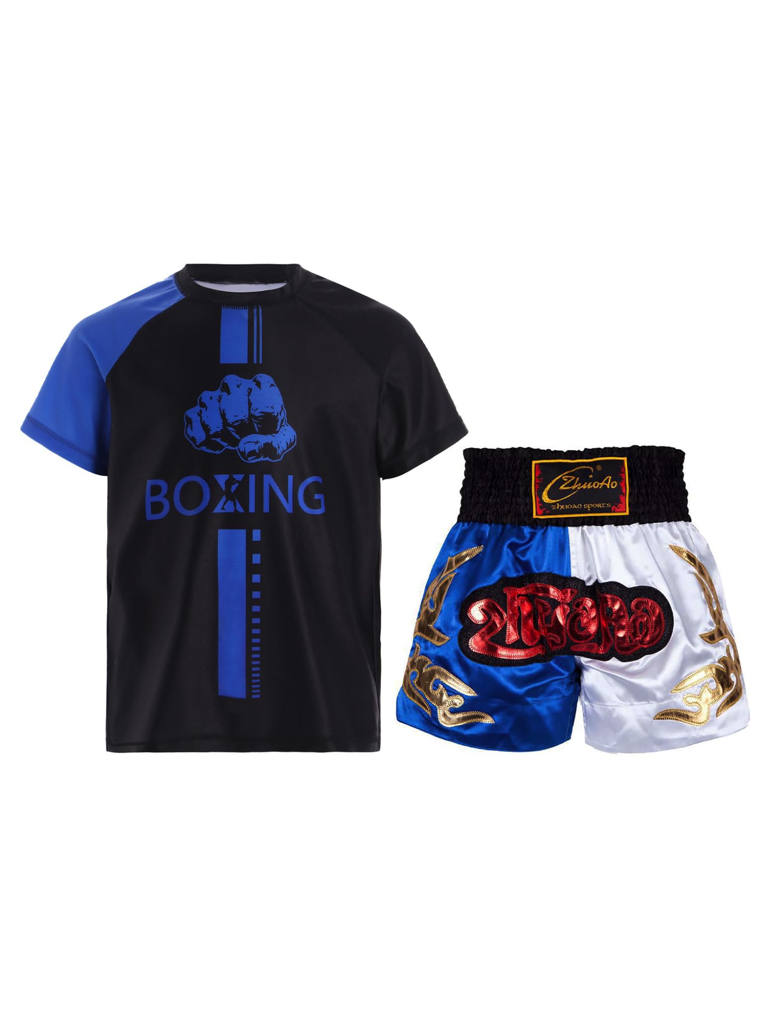 TTAO Conjunto de ropa de boxeo para niños MMA, pantalones cortos de boxeo, camiseta para Muay Thai, artes marciales, fitness, entrenamiento, chándal