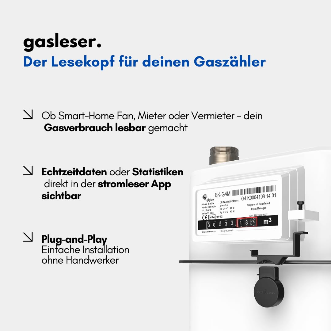 WLAN Gaszähler Ausleser für BK, Apator, Pietro Fiorentini u.v.m. | Smarter Gaszähler Reader mit App | Live Verbrauch & Zählerstand | Plug & Play Installation | Home Assistant