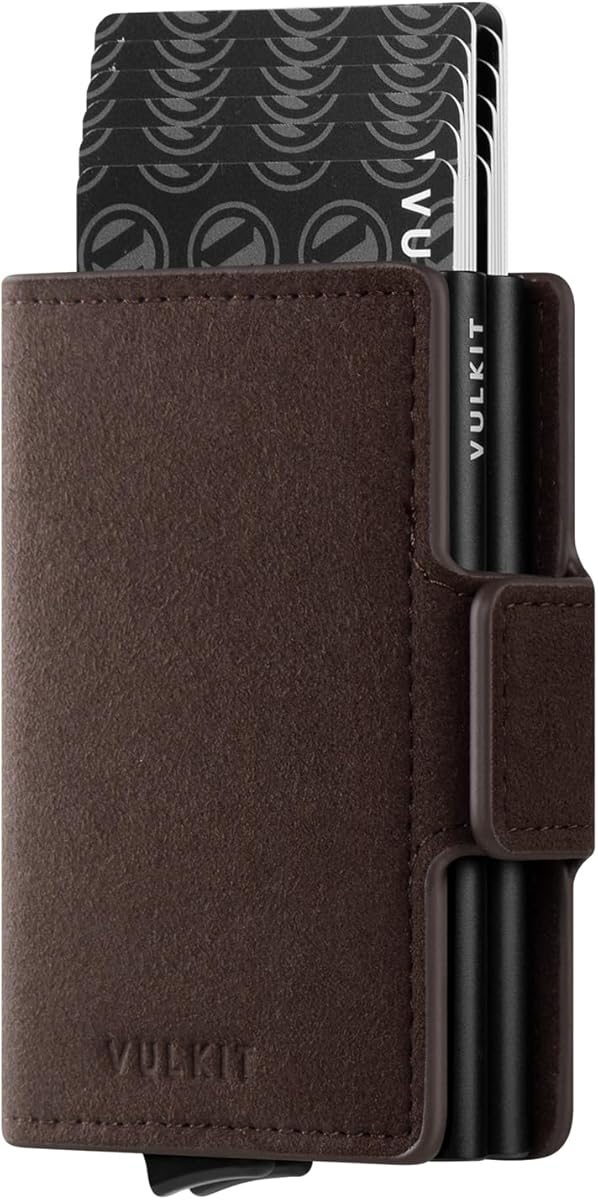 VULKIT Credit Card Holder RFID Blocking Leather Automatic Pop Up Wallet Magnetic Wallet Double Card Case for Men and Women