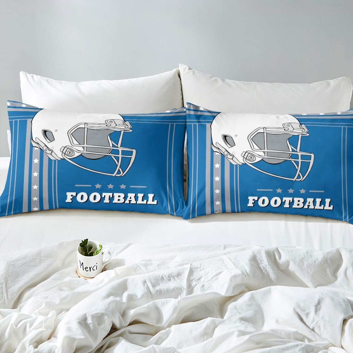 Erosebridal Gridiron Sheet Set for Boys Girls Kids Sports Bed Sheets Full, Rugby Sports Decor Bedding Sets White and Blue City Sheets Football Fans Gifts - Image 7