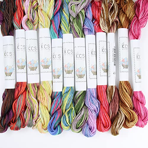 Image of KCS Big skeins of 25 Meters Size 25 Color Variegated Cross Stitch Stranded Threads,12 skeins,16