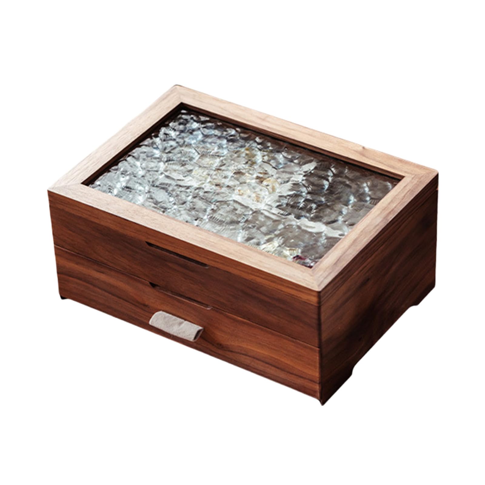 RAFGALDEX Wood Jewelry Organizers with See Through Glass Lid Stylish Accessory Storage Box Elegant Necklaces Earrings Holder Jewelry Box