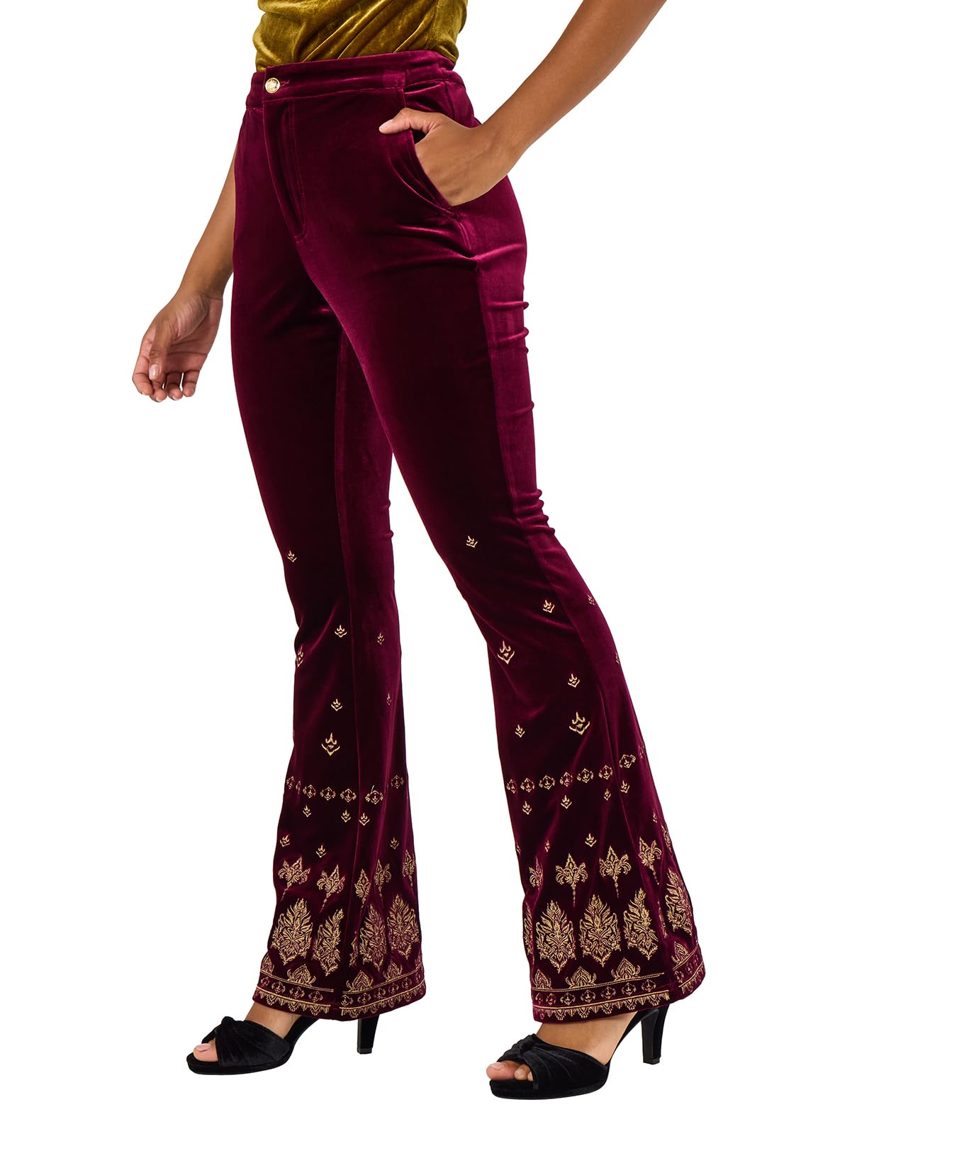 Joe Browns Women's Embroidered Velvet Flared Trousers, Regular, Purple, UK 14