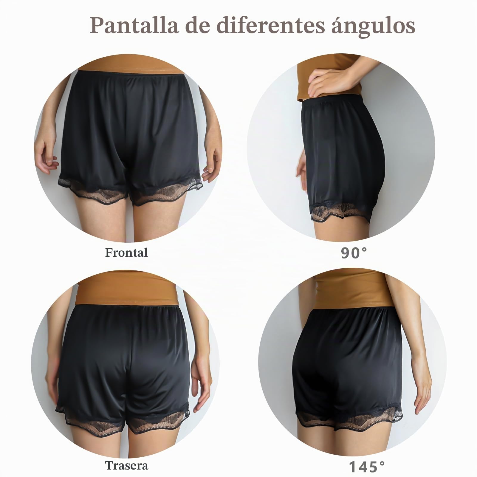 3 Pantalones Cortos para Mujer Debajo del Vestido, Pantalones Cortos de Media Falda Dividida (L, Blanco, Negro, champán), Blanco, Negro, champán, Large