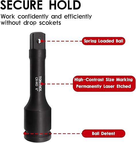 Miniatura 4 de TONYNOL Barra de extensión de impacto de 1 pulgada, 3 piezas (4, 6, 10 pulgadas), acero Cr-Mo, con guantes y funda duradera.