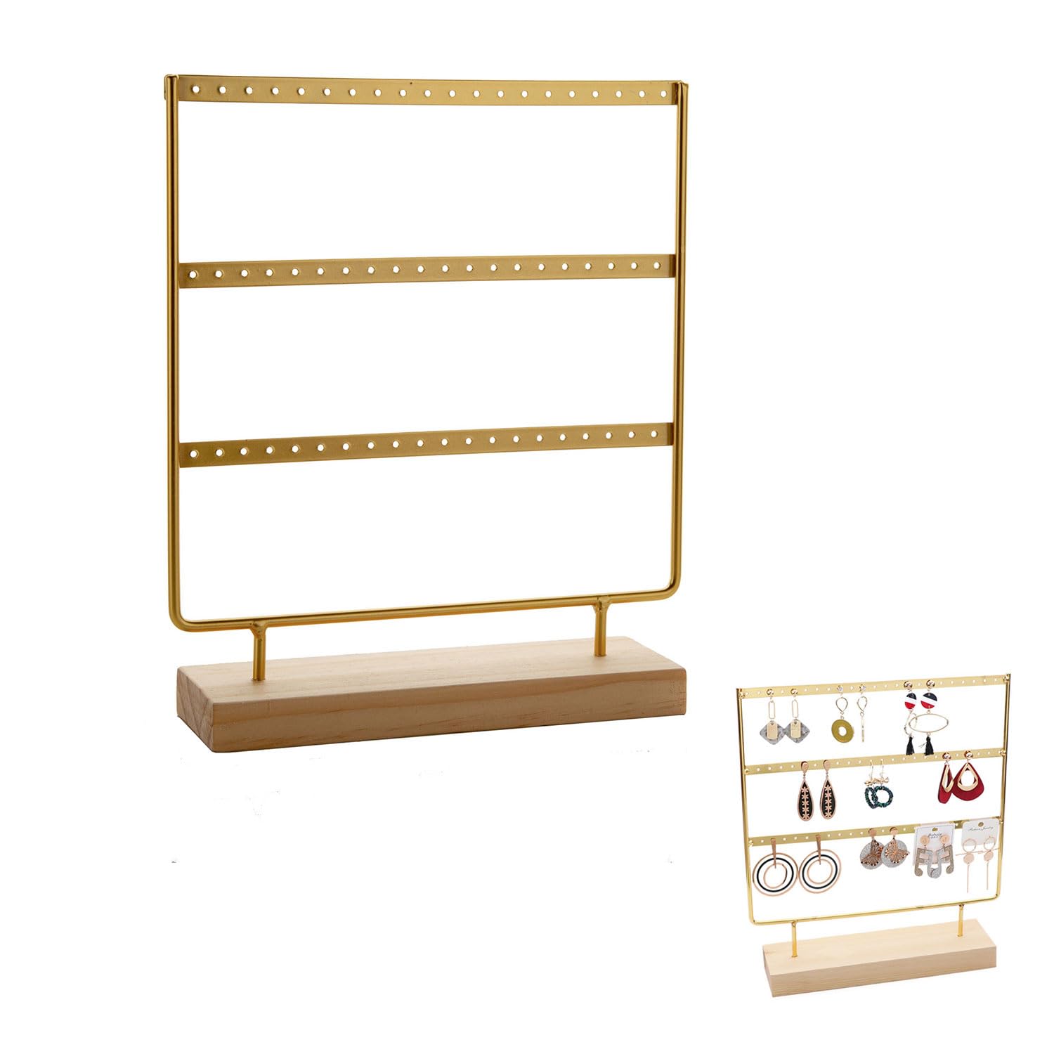 JOYOLA 60 Holes Earring Stand Holder, Earring Holder Organizer, 3-Tier Earring Display Stand Rack, Earring Hanger Rack Display Stand, Jewellery Display Organiser with Wooden Base for Earrings