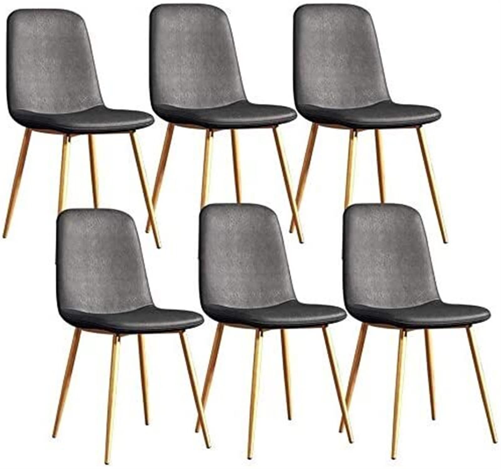 SJIALEN Modern Dining Chairs Set of 6, for Living Room Bedroom Office Lounge Chairs with Metal Legs PU Leather Seat Backrests Bar Stool Kitchen Chair (Color : Light Gray, Size : 43x55x82cm)
