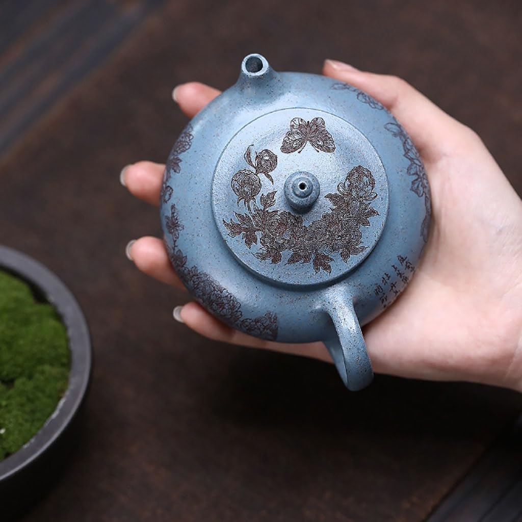 Tetera Infusiones Tetera Original De Arcilla Azul Zafiro Tallada A Mano, Infusor Té For Salón Teapot