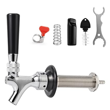 Dbgogo 4-1/8'' Draft Beer Faucet Shank Self-Closing Spring Assembly, Brewing No Leak Stainless Steel Core Kegerator Tap Through-Wall Beer Shank Dispenser Kit with 3-in-1 Kegging Tap Wrench Hose Clamp
