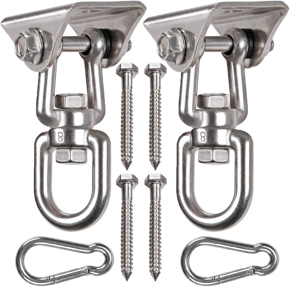 WAREMAID 2 Pack Heavy Duty 360‚ Swivel Swing Hanger, Stainless Steel Swing Hook for Ceiling Wooden Swing Set Bracket, Punching Bag Hanger for Playground Gym Rope Hammock Chair Yoga Swing, 1200 Lb Loa