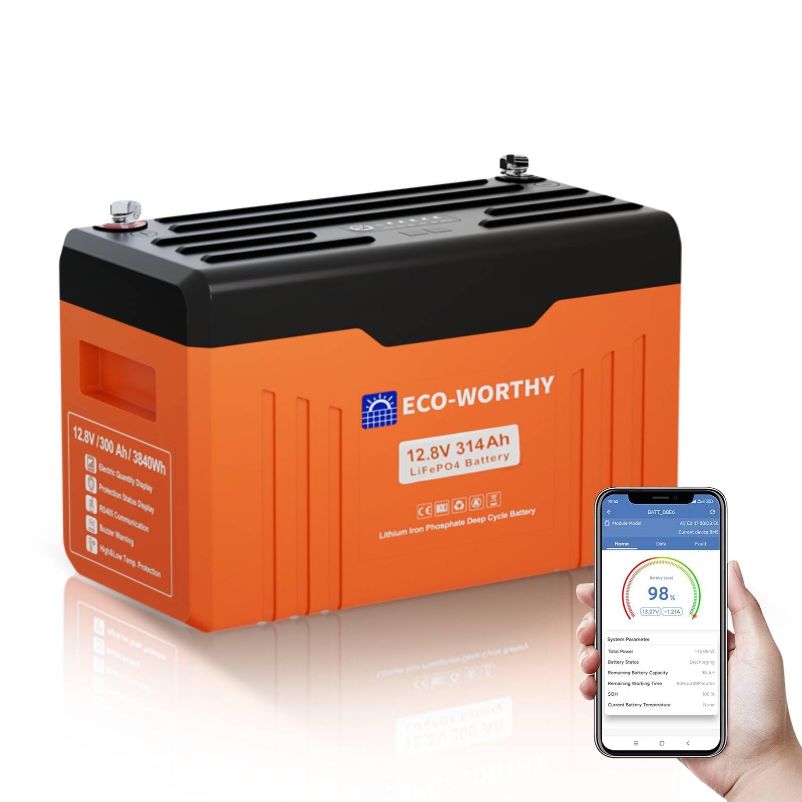 ECO-WORTHY 12V 314Ah LiFePO4 Bluetooth mit Display,4019Wh Lithium batterie 12V mit BMS Low Temperature Schutz für Boot,Wohnwagen,Wohnmobil