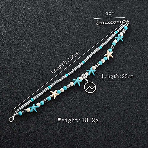 Image of Softones Blue Starfish Turtle Anklet Multilayer Charm Beads Sea Handmade Boho Anklet Foot Jewelry for Women