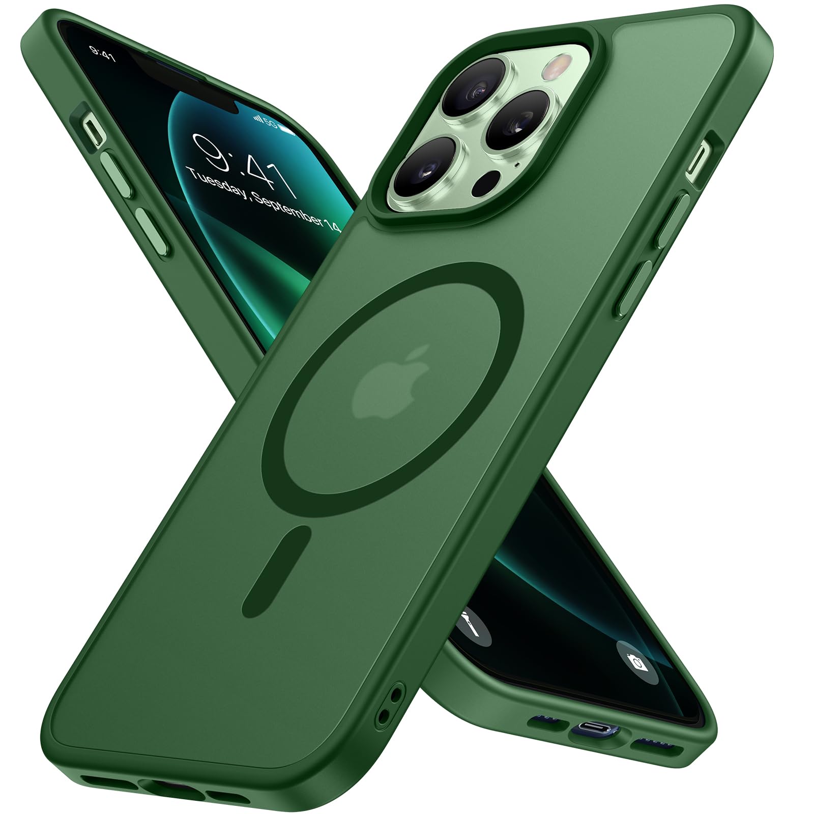 miracase Magnetic for iPhone 12/12 Pro Case (Compatible with MagSafe) Military-Grade Protection, Anti-Fingerprint Translucent Matte Phone Cover for iPhone 12/12 Pro Case 6.1 inch, Dark Green
