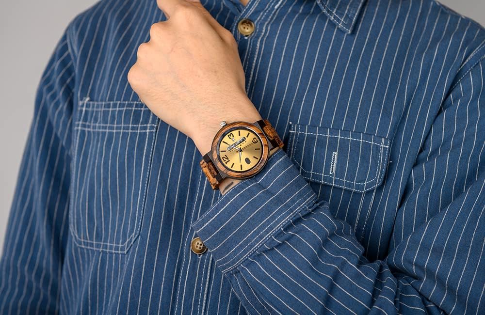 BOBO BIRD Week and Date Multi-Functional Display Men's Zebra Wooden Quartz Watch Lightweight Handmade Casual Wristwatches with Gift Box - Image 5