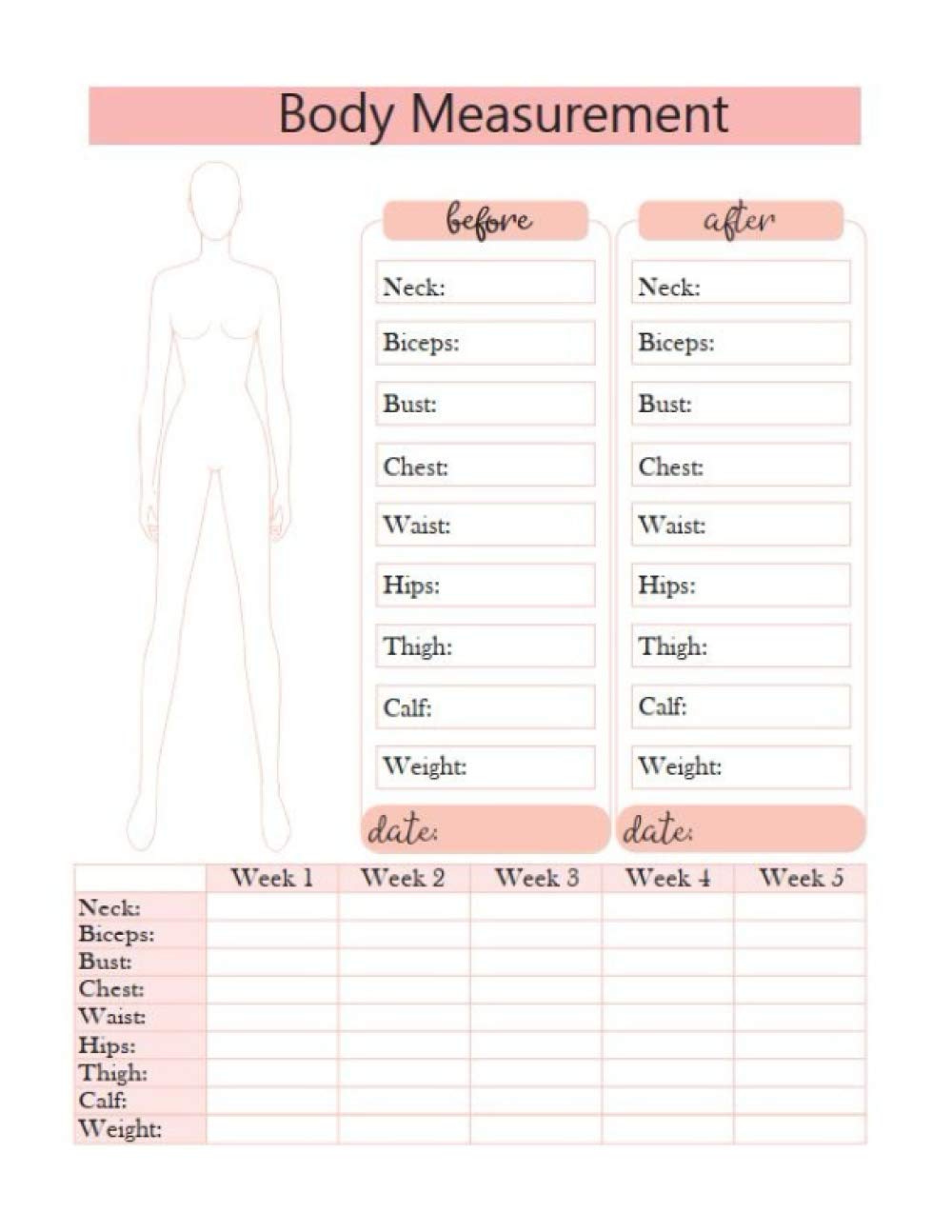 WOMAN Body Measurement 120 pages: Body Measurement Log book, journal, notebook, tracker