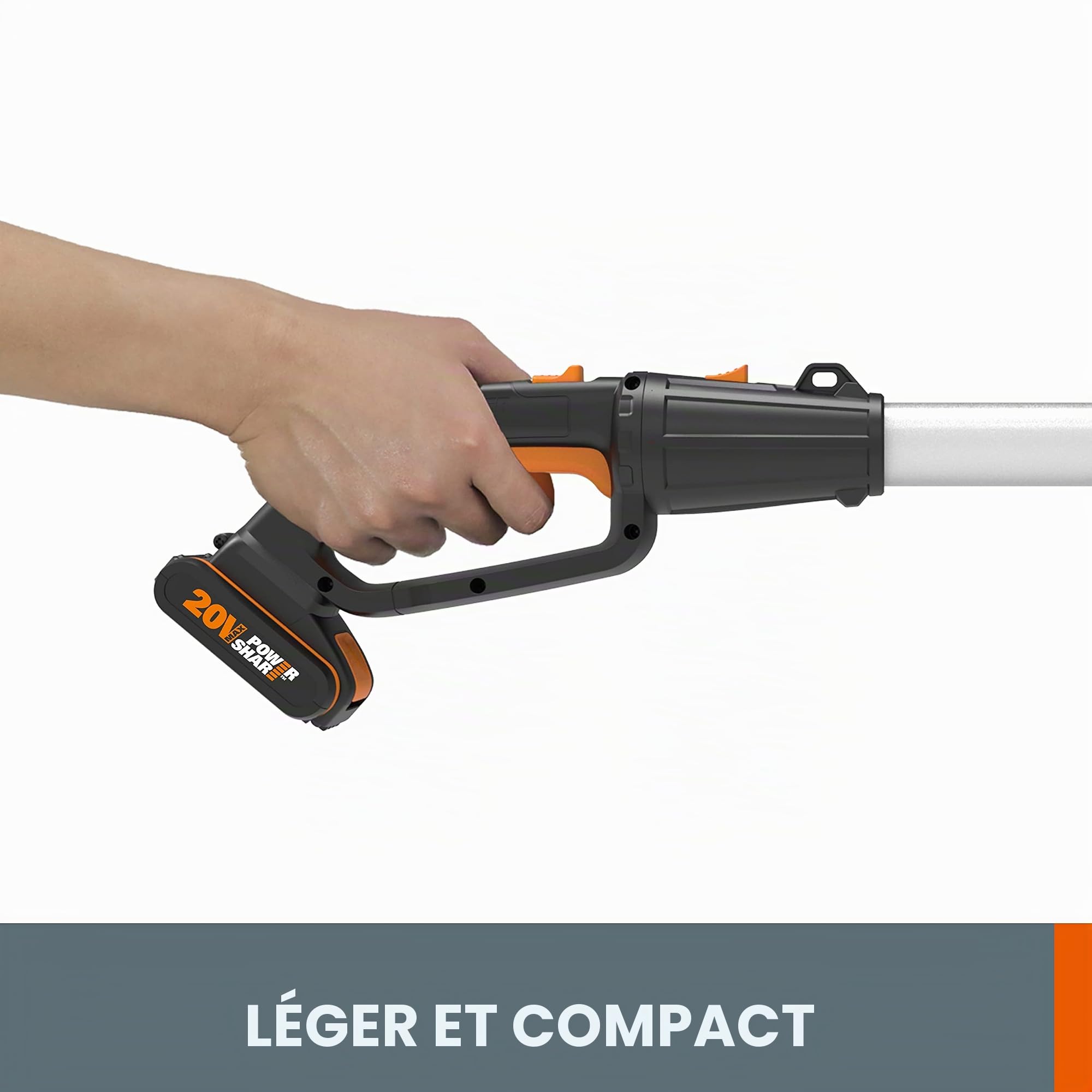WORX - Elagueuse/tronçonneuse sur tige télescopique 20V - WG349.9 -⌀ 20 cm & Taille-haies électrique sans fil - Taille-haies Télescopique - Léger et Ergonomique - 45 cm