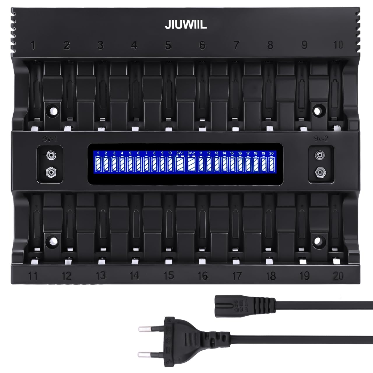 20+2 emplacements Chargeur de Piles AA AAA avec écran LCD | AA AAA chargeur de piles Chargeur pour piles AA/AAA Piles rechargeables et piles 9V
