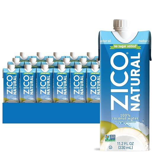 ZICO 100% Coconut Water Drink - 18 Pack, Natural Flavored - No Sugar Added, Gluten-Free - 330ml / 11.2 Fl Oz - Supports Hydration with Five Naturally Occurring Electrolytes - Not from Concentrate,11.2 Fl Oz (Pack of 18)