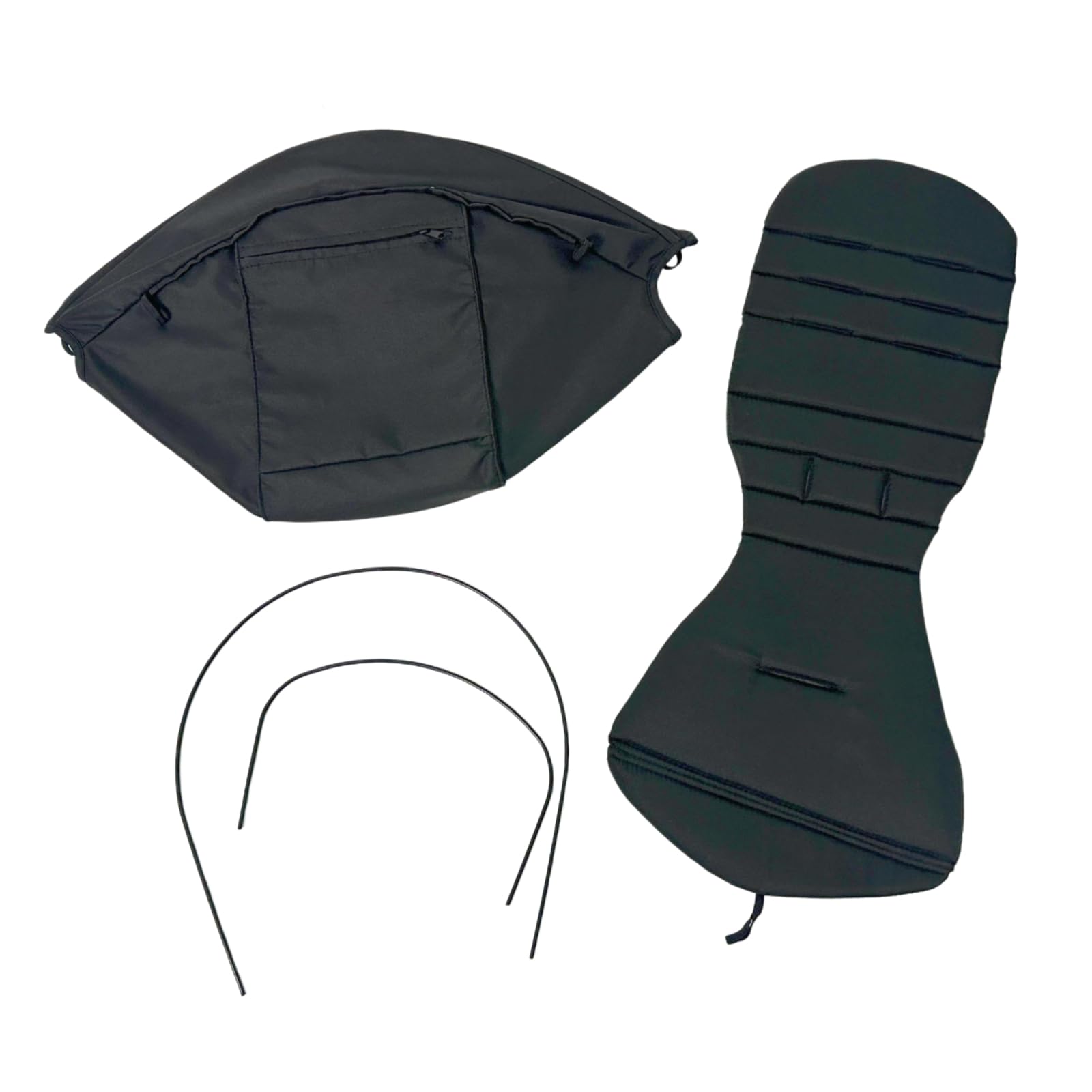 Replacement Canopy Cover and Seat Liner Set Compatible with YOYO2 / YOYO+ Strollers, Includes 2 Support Rods, Waterproof Double-Layer Fabric Stroller Accessories Kit (Black)