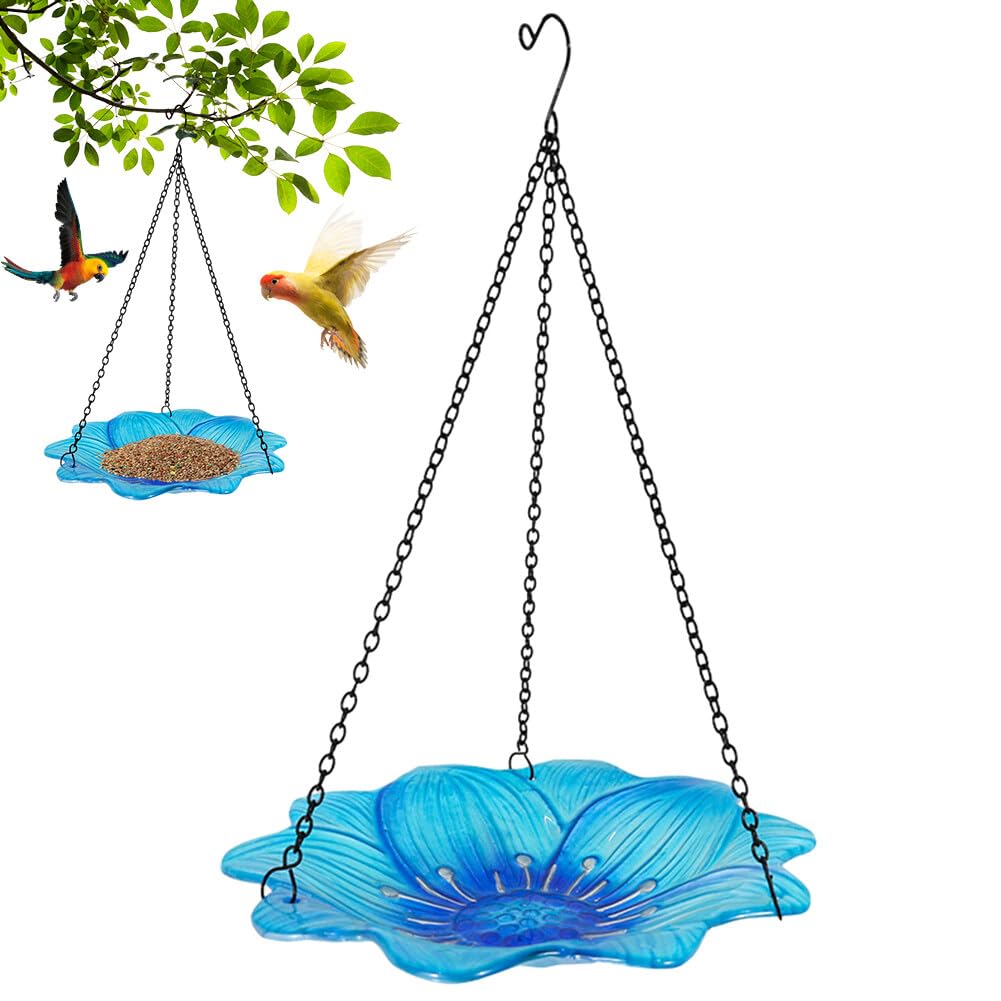 Baignoire à Oiseaux En Verre 10 Pouces à Suspendre - Mangeoire Oiseaux Pour Jardin Terrasse Et Arbre