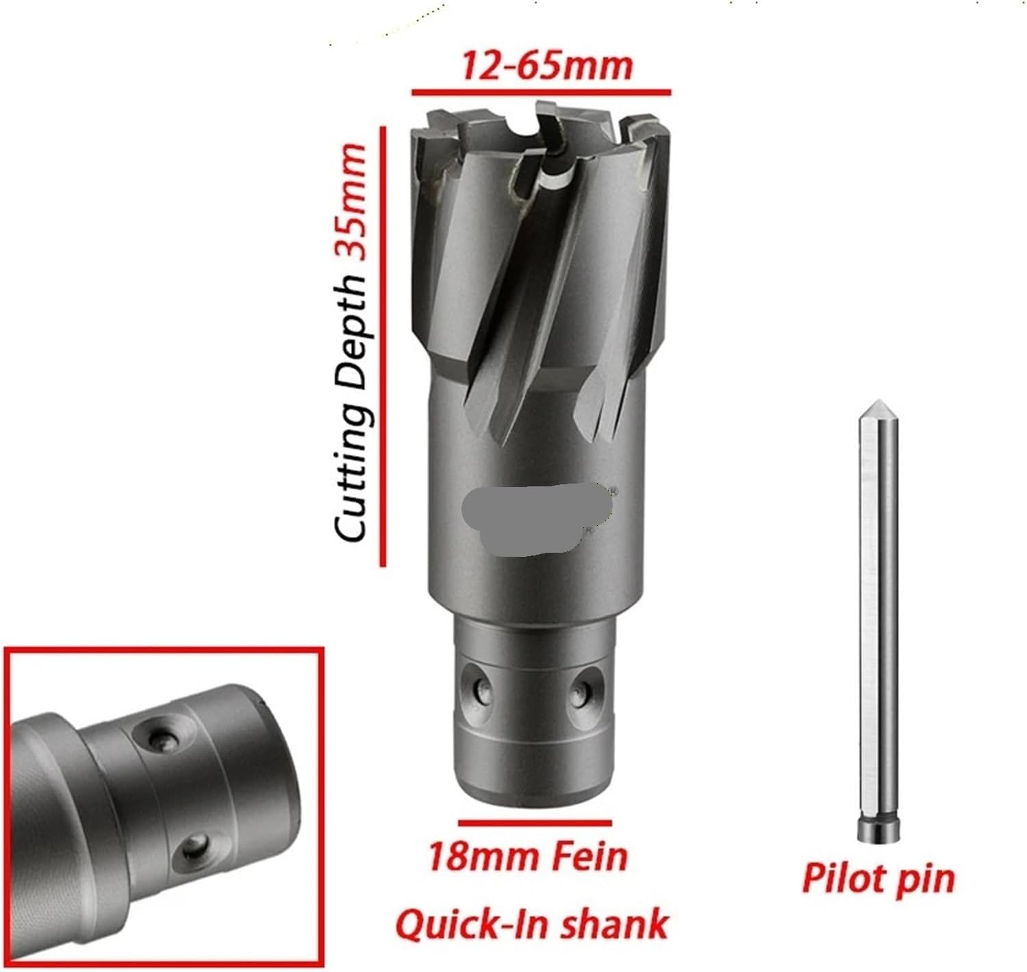 1pc TCT ring cutter 12-65mm (18mm quick release shank), 35mm metal hole saw hole, 1-3/8" carbide drill bit for magnetic drills(39x35mm)