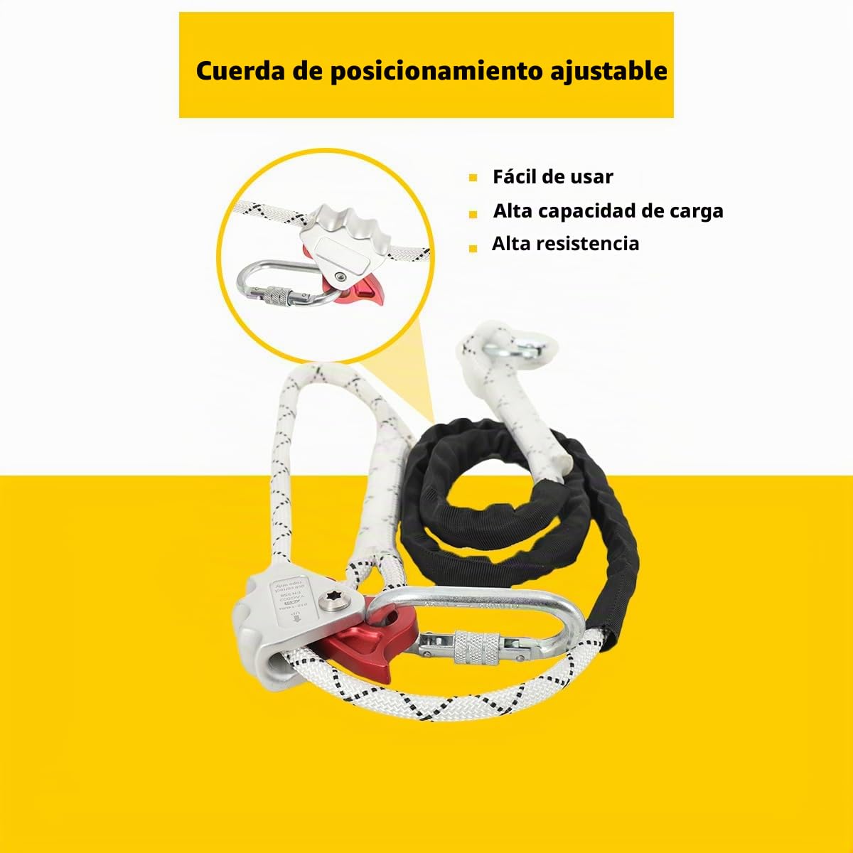 Cuerda de posicionamiento profesional ajustable, 2 m, cuerda de sujeción con acortador, protección contra caídas, protección contra caídas, cinturón de seguridad, dispositivo de seguridad de
