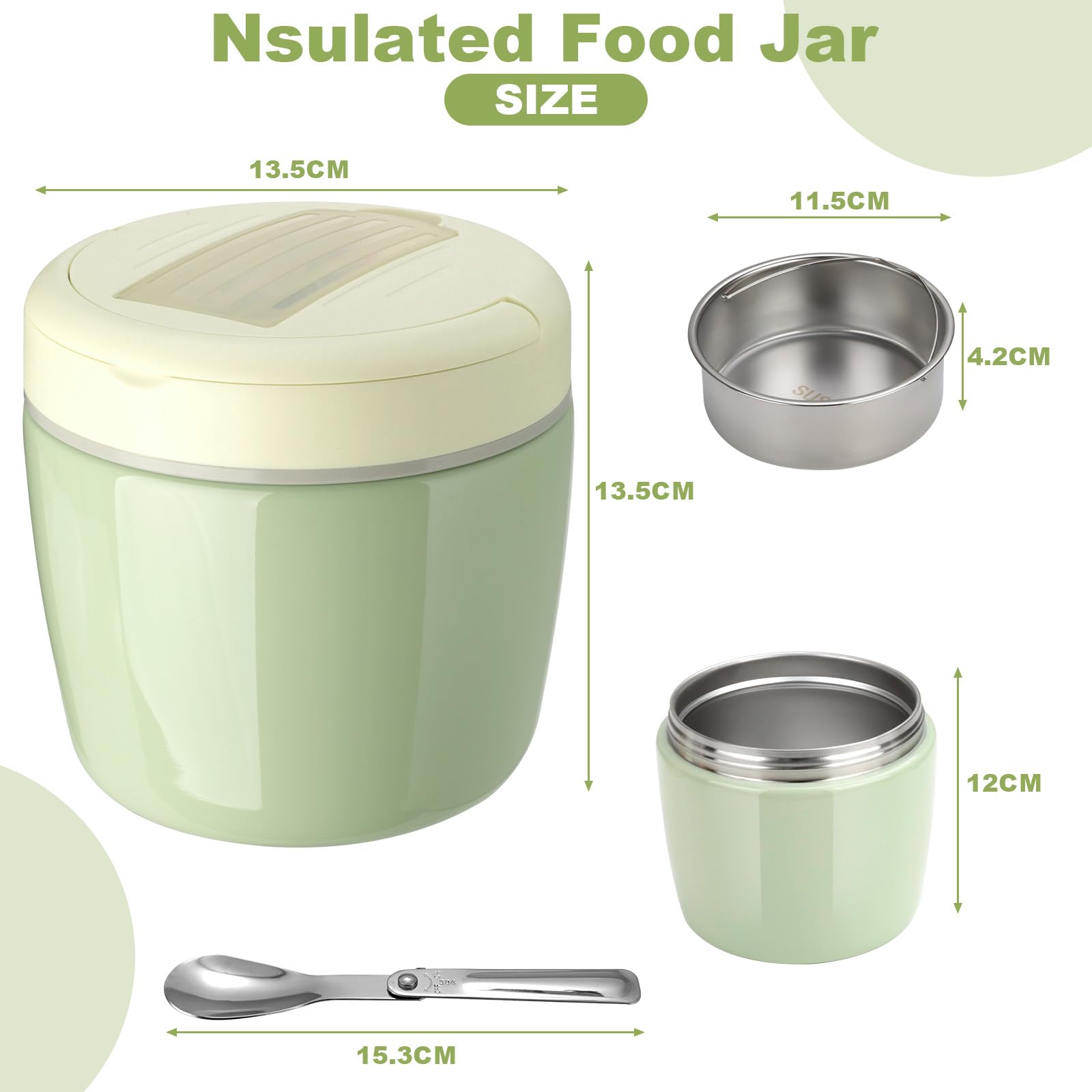 AiQInu Portapranzo Termico per Alimenti 1200ml con Isolamento Sottovuoto, Thermos Pappa BPA Free, Contenitore Termico per Alimenti Caldi con Cucchiaio Pieghevole e Manico Antiscivolo per conservare