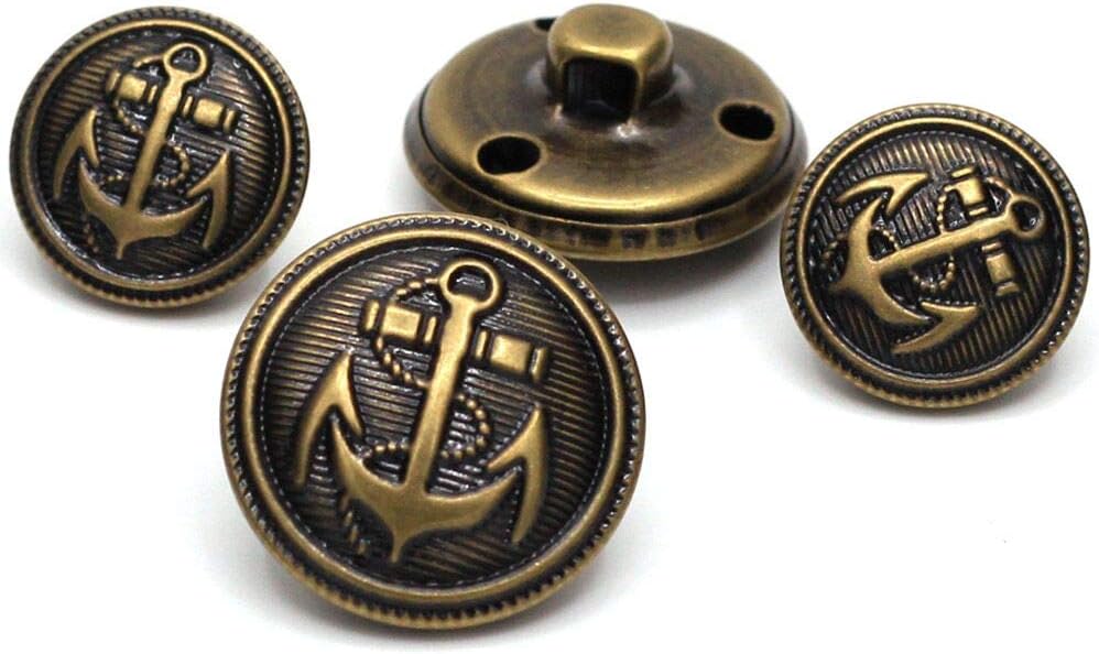 Enosea 11 Pcs Antiqued Brass Metal Blazer Button Set- Shank Style Fashion Buttons for Blazer, Suits, Coat, Uniform, Jacket