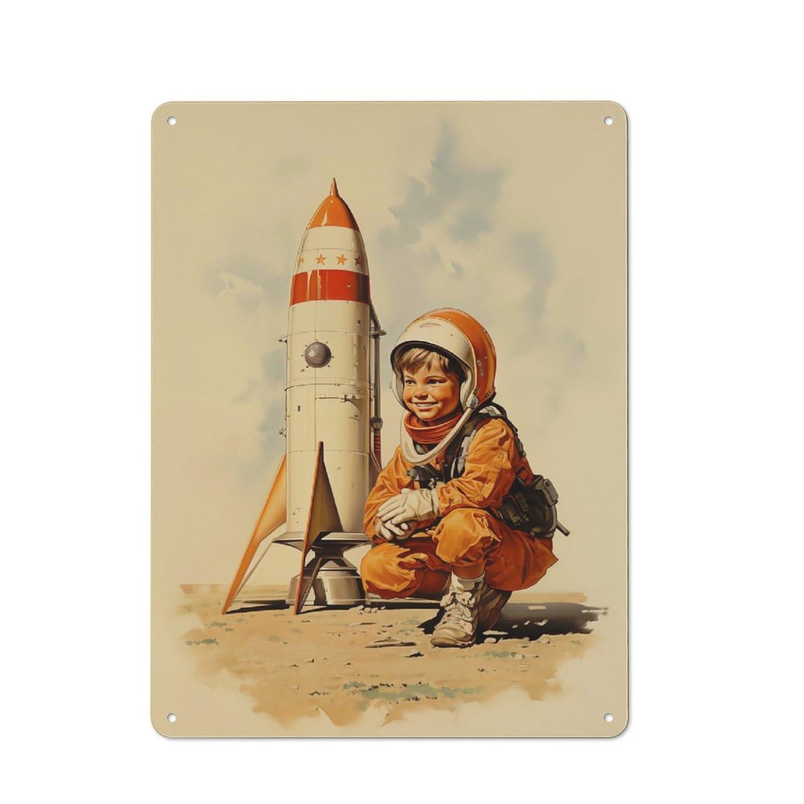 Junmoney Boys Style-15 Tin Sign With Astronaut Retro Style Design 40X30cm, Creative Creative Space Decor For Home Office, Reading Corner Or Bedroom