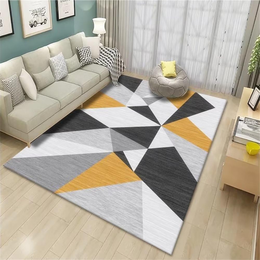 Tapis plancher durable motif géométrique jaune à haute résistance à l'usure quotidien