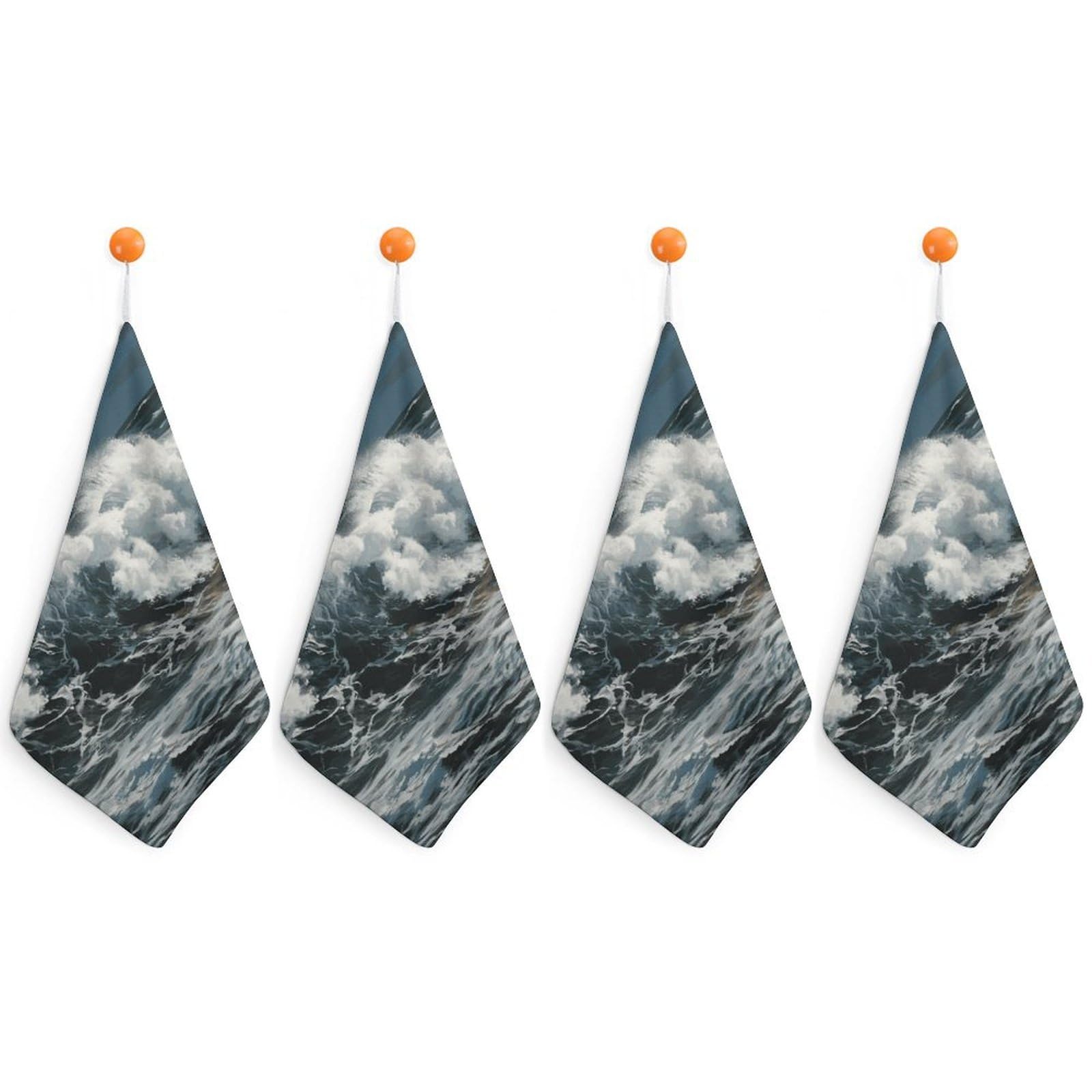 LDGSUPH The Sea Waves Hand Towels Fashion Hand Face Towel with Hanging Strap Absorbent Soft Decorative Towel Fade Resistant Cozy Face Cloths for Kitchen Gym Bathroom Towels 4PCS