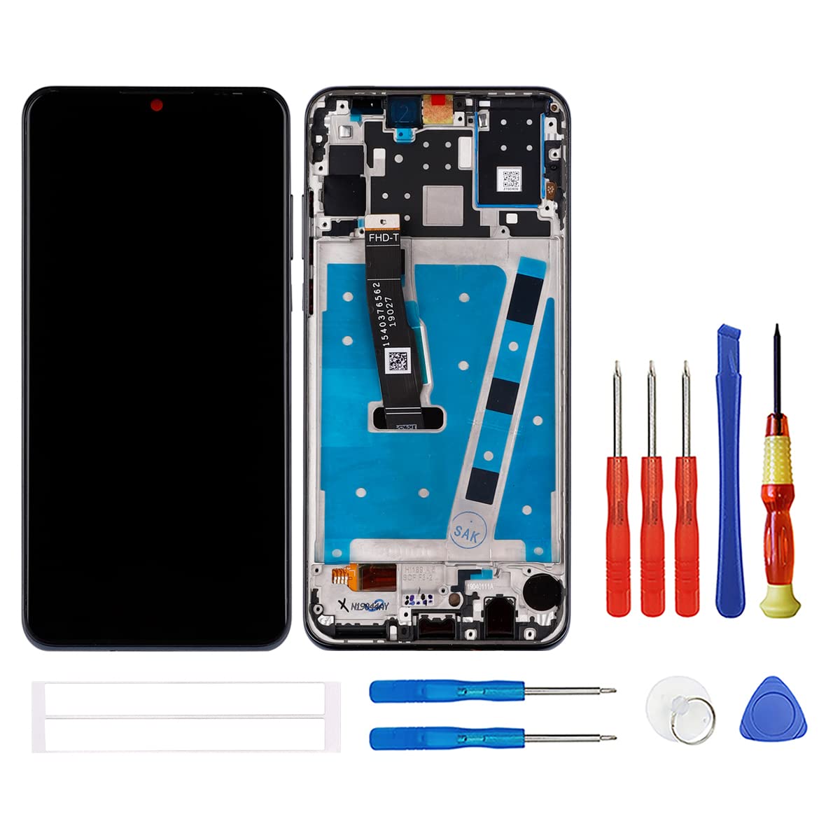 Display LCD compatibile con Huawei P30 Lite Touch Screen Screen Digitizer Assembly Glass + strumenti (nero con cornice)