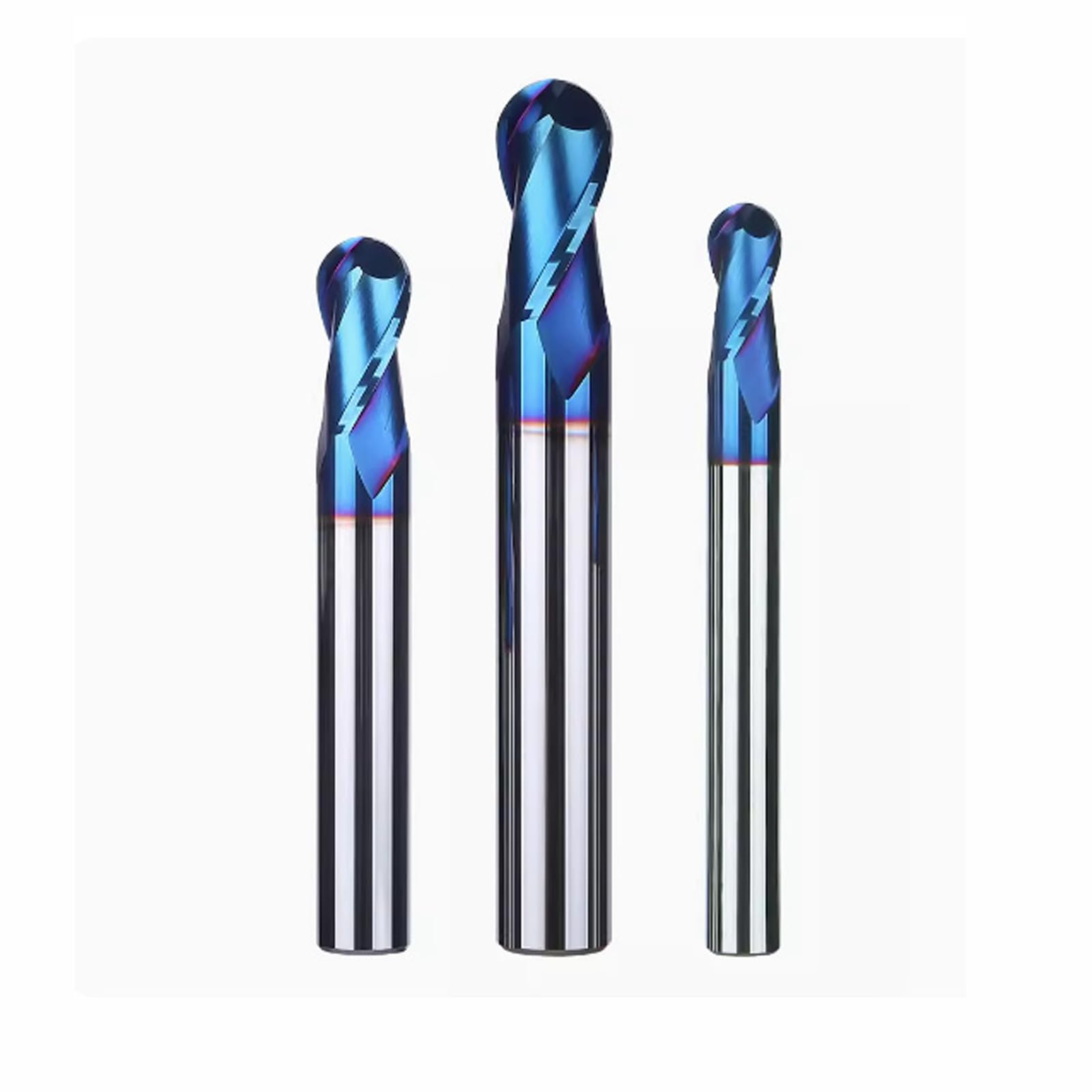 Nasi a sfera HRC65, in acciaio al tungsteno, 2 flauti in metallo duro con rivestimento blu Nanco, punte CNC per legno, plastica, acciaio, taglio 3D, incisione (punta Φ10 mm)