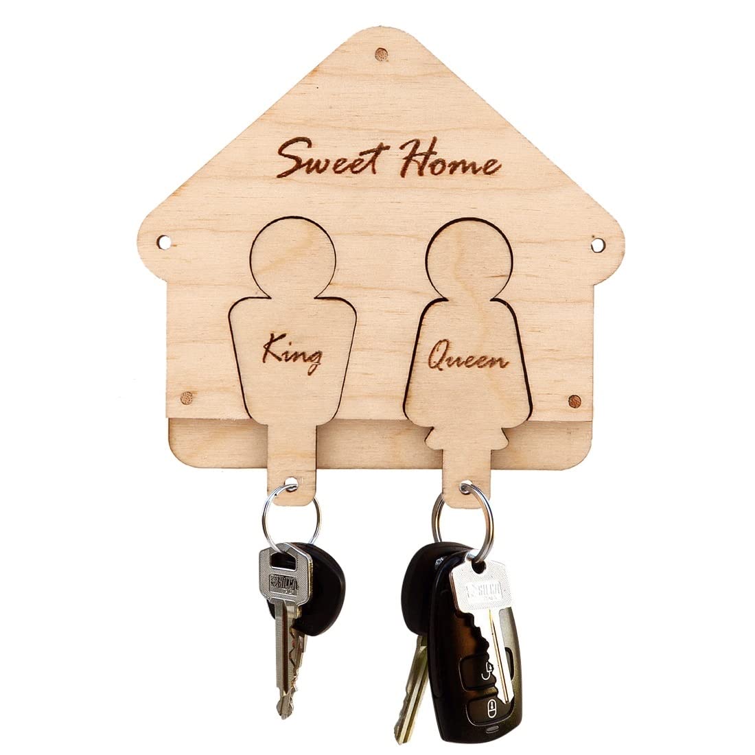 Wooden Key Holder|Mobile Stand|Mail Box|Wall Mounted Key Holder|Home & Office Decor Key Holder|Key Organizer Holder|Mobile Charging Wall|Engineered Wood Home Key Holder| (King-Queen)