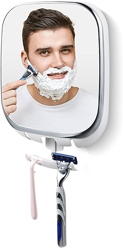 TAILI Espejo de ducha sin niebla para afeitar, espejo antivaho para ducha con soporte de maquinilla de afeitar sin perforación y extraíble, espejo