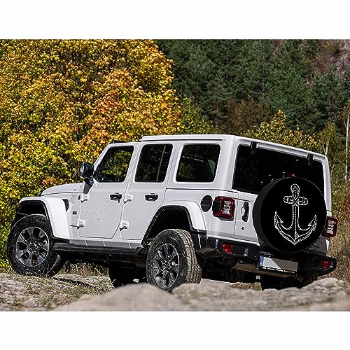 Image of Anchor Pattern Spare Tire Cover Ocean Nautical Ship Anchors Retro Black Weatherproof Universal Wheel Protectors Camper Tire Covers for Trailer Rv Travel(17 inch)