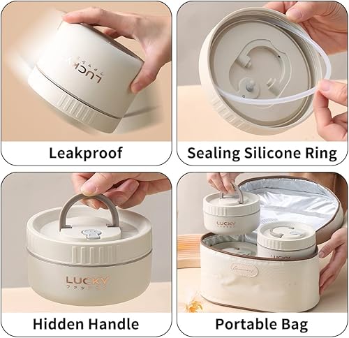 Miniatura 7 de Recipientes de almuerzo aislados portátiles, lonchera Bento de acero inoxidable caja de almuerzo para adultos con bolsa de almuerzo aislada, 4