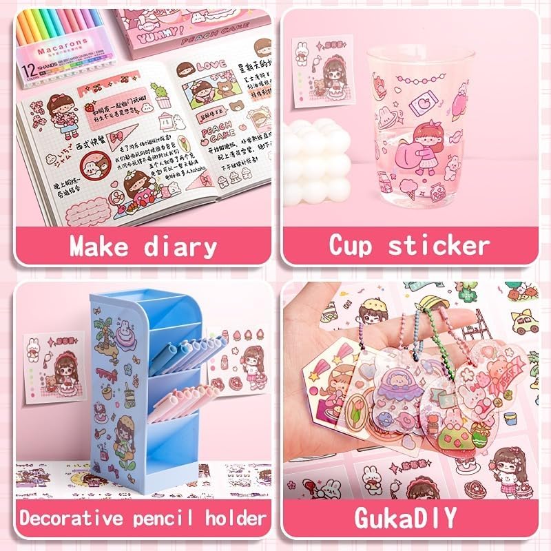 Image of FAMOUS QUALITY Sweet Party Theme Kawaii Self Adhesive Floor Stickers -100 Sheets Cute Washi for Project, Japanese Style Girls Sticker Set, Scrapbooking, DIY Arts Crafts 18 x 18 x 2 cms,
