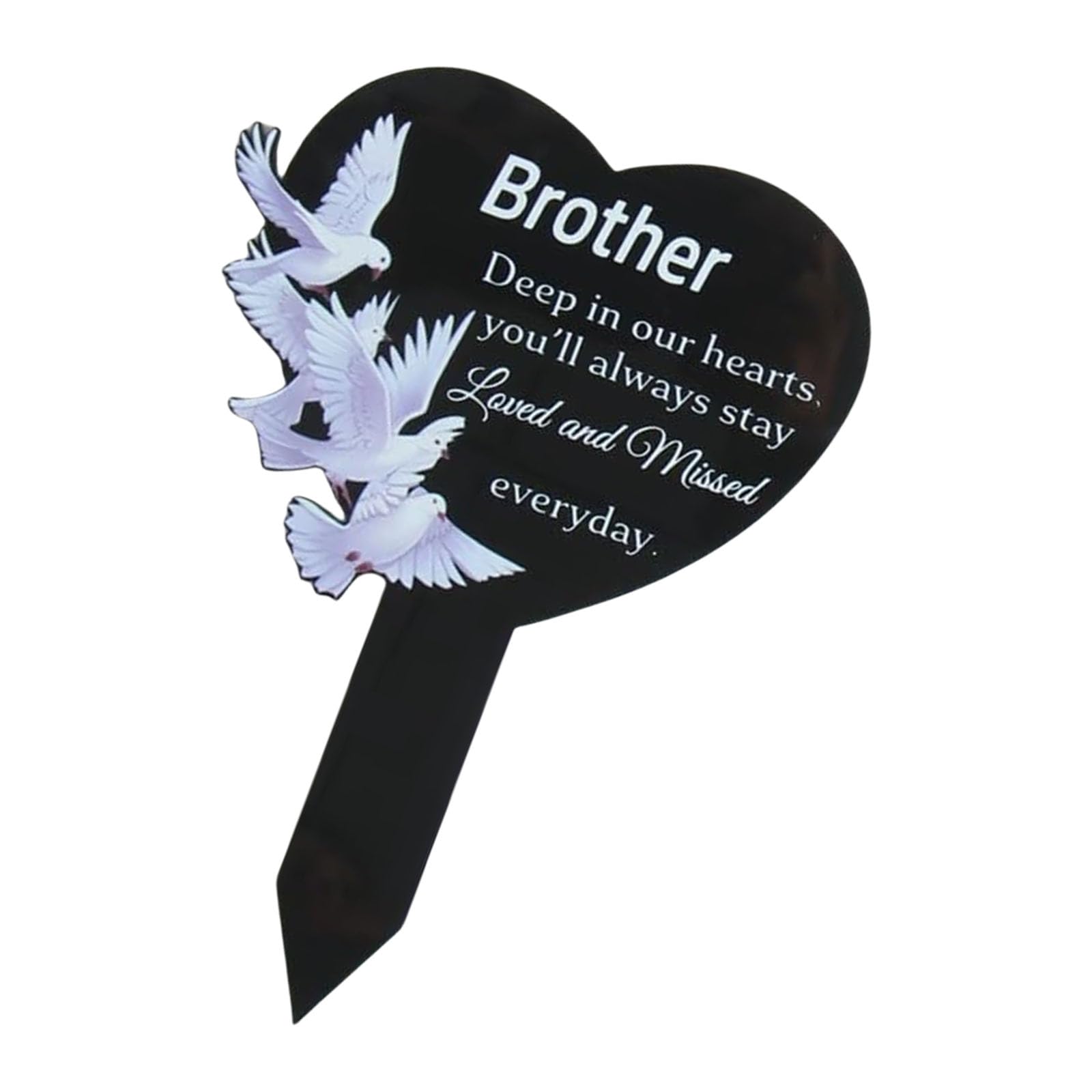 Cemetery Memorials Plaques Heart Shape Keepsakes Acrylic Sympathy Decors Family Remembrance Weather Resistant for Grave Black Heart Shape Memorials Plaques