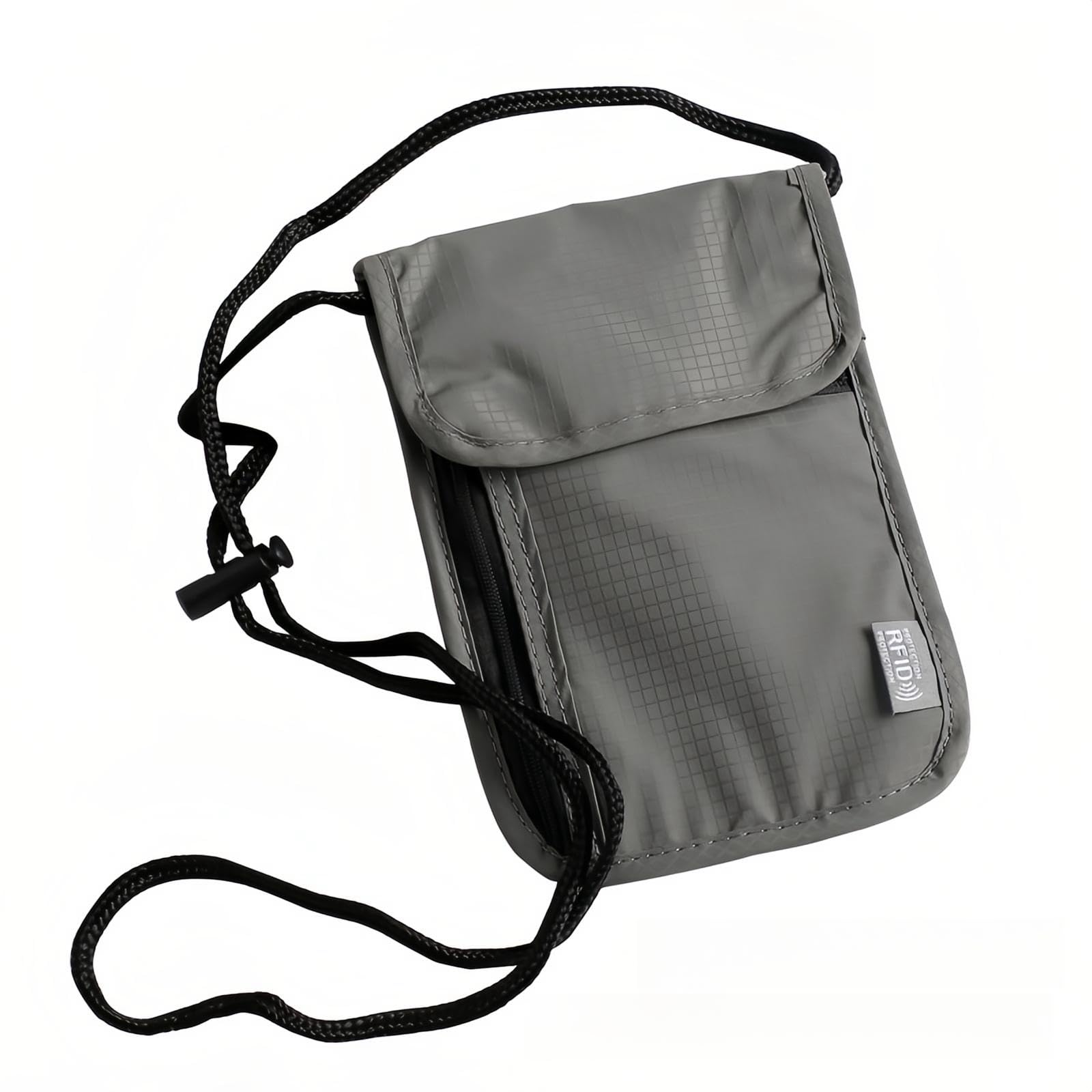 Doetyd Women's Grey Neck Pouches Neck Wallet For And Men, Secure Neck Wallet And Passport Holder Rfid Blocking, Chest Bag For Travel Waterproof Hidden Anti-Theft,